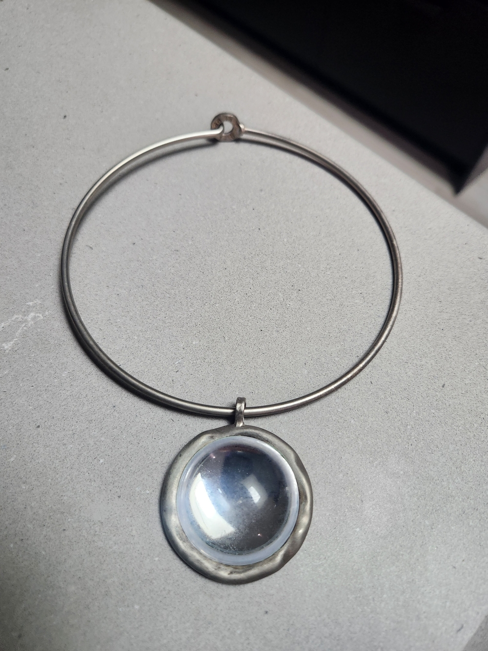 BICHE DE BERE Silver-Tone Round Glass Pendant Bangle Necklace - Silver